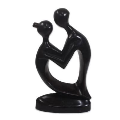 Shadow Lovers,'Romantic Sese Wood Sculpture in Black from Ghana'