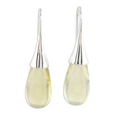 Citrus Serenity,'Lemon Quartz Sterling Silver Drop Earrings'