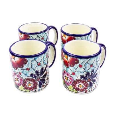 Colors of Mexico,'Multicolored Ceramic Mugs from Mexico (Set of 4)'