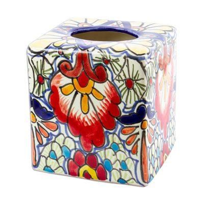 Talavera Flowers,'Talavera-Style Ceramic Tissue Box Cover'