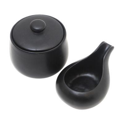 Coffee Time in Black,'Black Ceramic Cream and Sugar Set (Pair)'