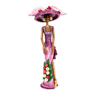 La Catrina Violeta,'Hand Crafted Ceramic Catrina Sculpture'