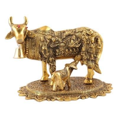 Bond of Love,'Mother Cow and Calf Aluminum Statuette'