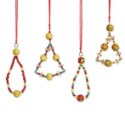 Aseda,'Set of 4 Recycled Glass Beaded Ornaments Handmade in Ghana'