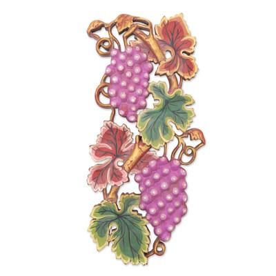 Garden of Viticulture,'Artisan Made Grape Vine Suar Wood Relief Panel from Bali'