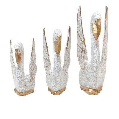 Graceful Trio,'Crackled Finish Swan Statuettes from Bali (Set of 3)'