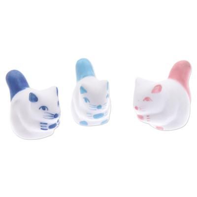 Vivacious Friendship,'Set of 3 Ceramic Squirrel Figurines in Pink and Blue Tones'