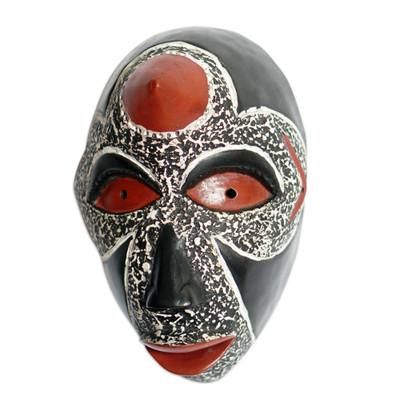 Fauna Mask,'Handcrafted African Sese Wood Mask in Black and Red Hues'