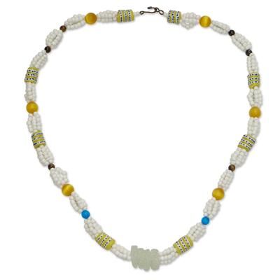 Eco Guardian,'Cat's Eye and Tiger's Eye Beaded Necklace Crafted in Ghana'