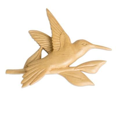 Flapping Hummingbird,'Hummingbird Kitchen Magnet Carved by Hand from Teak Wood'