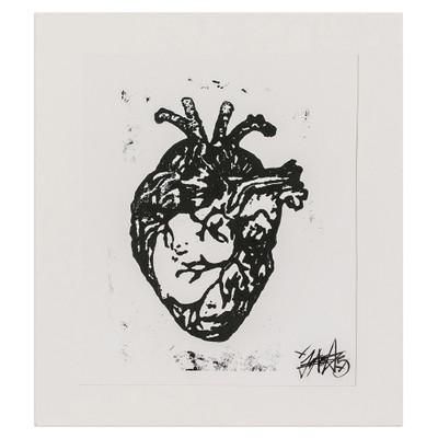 Striped,'Expressionist Xylograph Print of the Heart from Guatemala'
