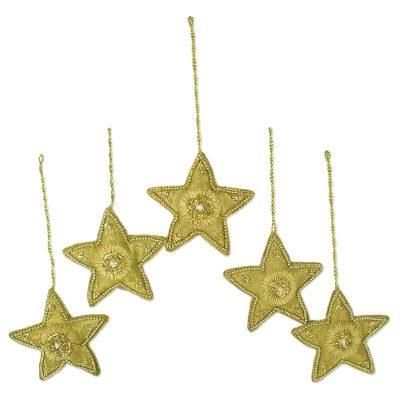 Beaded ornaments, 'Dazzling Stars' (set of 5)