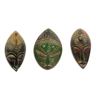 Messengers of Justice,'Set of Three Sese Wood African Masks Handmade in Ghana'