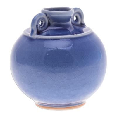 Thai Blue,'Watertight Celadon Ceramic Vase in Blue Handmade in Thailand'