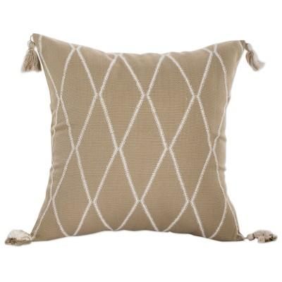'Diamond-Patterned Sage and Ivory Cotton Cushion Cover'