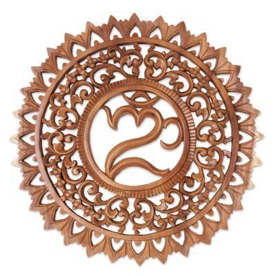 Omkara Altar,'Hand Carved Suar Wood Wall Panel by Indonesia Artisan'
