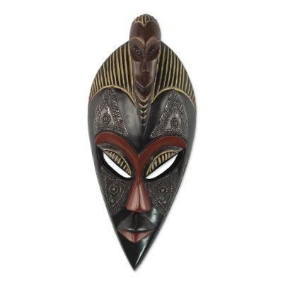 Good Thing,'Handcrafted Sese Wood and Aluminum Wall Mask from Ghana'