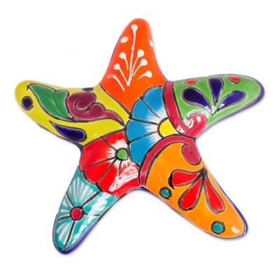 'Talavera-Style Ceramic Starfish Wall Sculpture from Mexico'