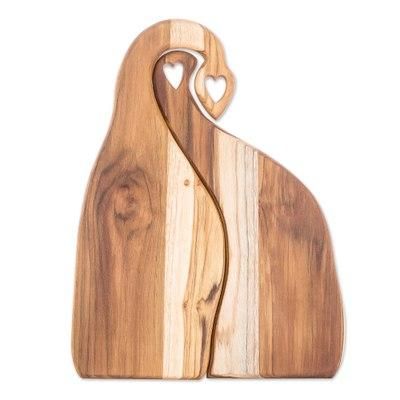 Nesting,'Pair of Heart-Themed Teakwood Cutting Boards from Guatemala'