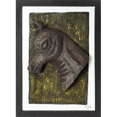 The Winning Horse,'Wood Horse Relief Wall Art Made with Mixed Media in Ghana'