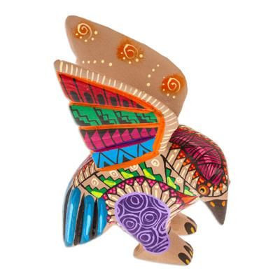 Fiery Eagle,'Copal Wood Alebrije Eagle Figurine Painted in Red and Blue'