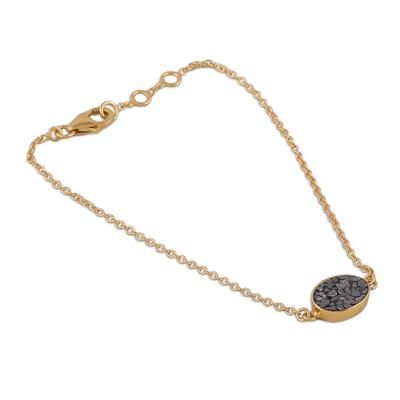 'Polished 18k Gold-Plated Clear Quartz Pave Pendant Bracelet'