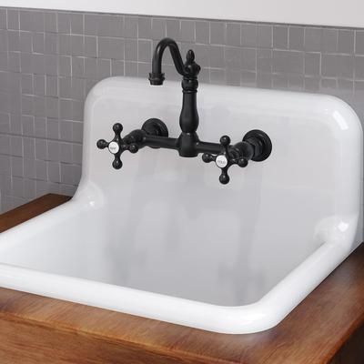 Randolph Morris Wall Mounted Bridge Utility Faucet - Metal Cross Handles - 7 Inch Spout Reach RMK4MC-MB