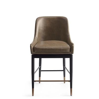 Lyndon Low Back Swivel Bar & Counter Stool - Counter Height (23-3/4"H Seat), Black Metal, Leather, Black Metal/Marbled Stone/Counter Height - Grandin Road