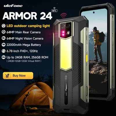 Ulefone Armor 24 22000mAh Battery,Rugged IP68/IP69K，Android 14,Up to 24GB RAM,256GB ROM ,64MP Night Camera , 6.78"