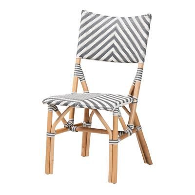 Shai Modern French Grey And White Weaving And Natural Rattan Bistro Chair by Bali & Pari in Grey White Brown