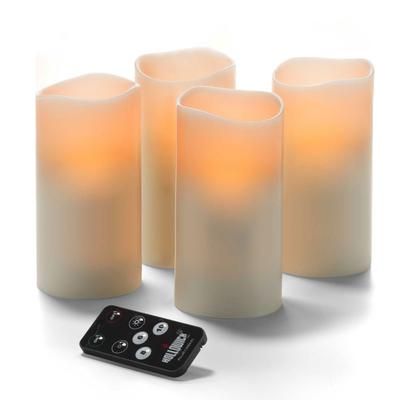 Hollowick HFWP36RT-A 3" Round LED Flameless Pillar Candle w/ Remote Control - 6"H, Amber Flame, Case of 4