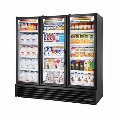 True FLM-81~TSL01 BLK LLL 80 3/4" FLM Series 3 Section Glass Door Merchandiser - 3 Left Hinge Doors, Black, 115v | True Refrigeration