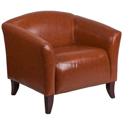 Flash Furniture 111-1-CG-GG Reception Arm Chair - Cognac LeatherSoft Upholstery, Cherry Wood Feet, Brown