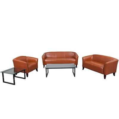 Flash Furniture 111-SET-CG-GG 3 Piece Reception Set - Cognac LeatherSoft Upholstery, Cherry Wood Feet, Brown