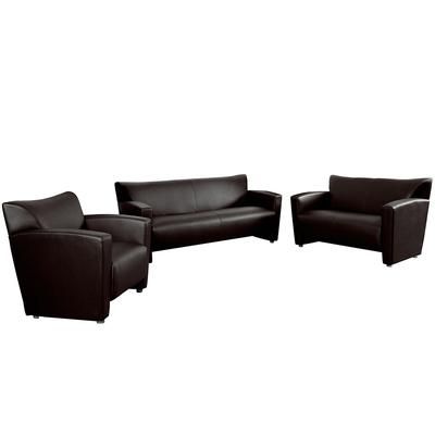 Flash Furniture 222-SET-BN-GG 3 Piece Reception Set - Brown LeatherSoft Upholstery, Brushed Aluminum Feet