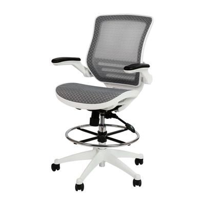 Flash Furniture BL-LB-8801X-D-GR-WH-GG Swivel Drafting Chair w/ Gray Mesh Back & Seat - White Base w/ Foot Ring