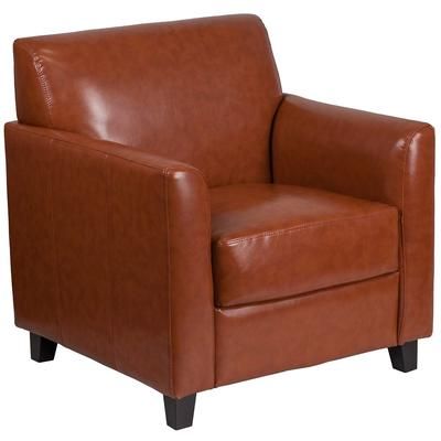 Flash Furniture BT-827-1-CG-GG Reception Arm Chair - Cognac LeatherSoft Upholstery, Black Wood Feet, Brown