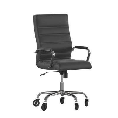 Flash Furniture GO-2286H-BK-RLB-GG Swivel Office Chair w/ High Back - Black LeatherSoft Upholstery, Chrome, Chrome Base, Transparent Roller Wheels