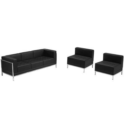 Flash Furniture ZB-IMAG-SET13-GG 3 Piece Sofa Set - Black LeatherSoft Upholstery, Stainless Steel Legs