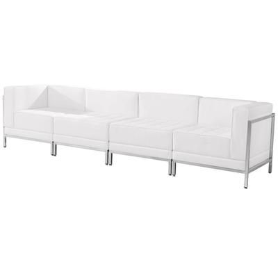 Flash Furniture ZB-IMAG-SET8-WH-GG 4 Piece Modular Lounge Chair Set - White LeatherSoft Upholstery, Stainless Legs