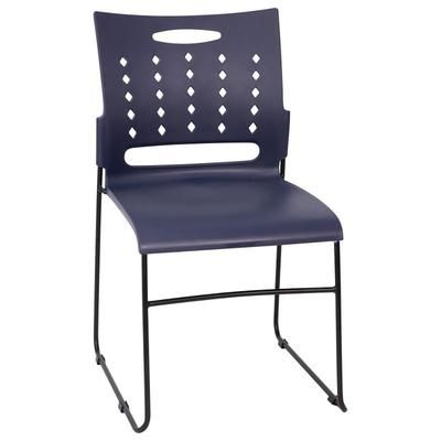 Flash Furniture RUT-2-NVY-BK-GG Stacking Student Sled Chair - Navy Blue Plastic Seat, Black Metal