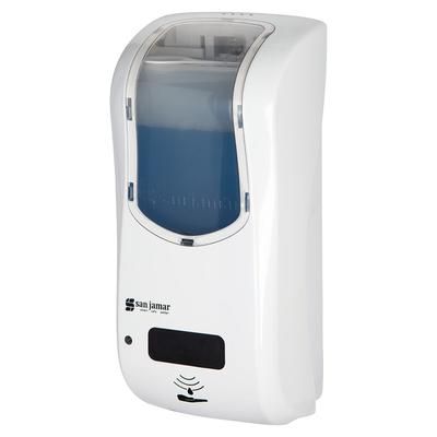 San Jamar SHF970WHCL Wall Mount Touch Free Foam Soap Dispenser - 5 3/4" x 12 1/4", White/Clear