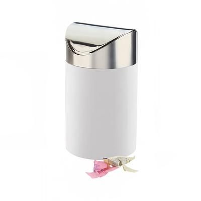 Cal-Mil 1717-15 5" Round Countertop Trash Can - 7"H, White Bamboo w/ Stainless Steel Top, Stainless Swing Top