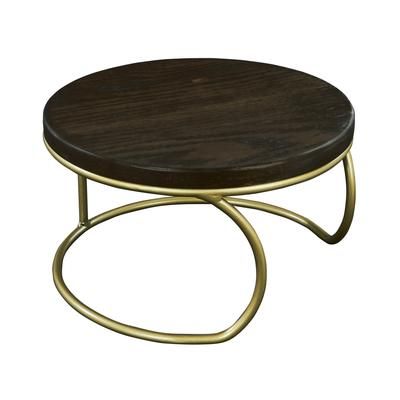 Cal-Mil 22425-6-112 12" Round Display Riser - 6"H, Dark Stained Oak Wood/Matte Gold Wire Base, 12"x 12" x 6"H, Brown