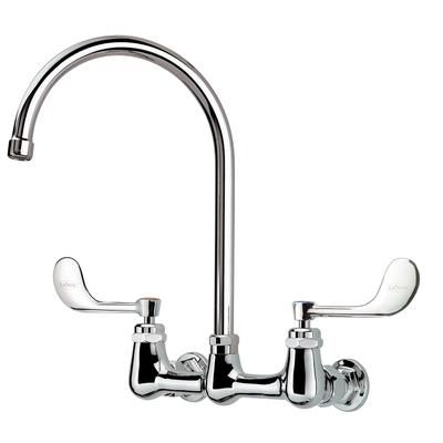Krowne 14-802L-W-E2 Wall Mount Faucet w/ 8 1/2" Gooseneck Spout & VR Wrist Action Handles - 8" Centers, 0.5 GPM