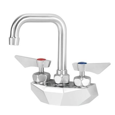 Krowne DX-400 Wall Mount Faucet w/ 4 1/2" Double Bend Gooseneck Spout - 4" Centers, Stainless Steel