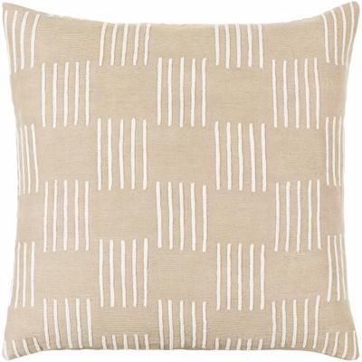 Kanha 20" Square Cottage Cotton Desert Tan/Warm Gray/Off White/Pearl Throw Pillow - Boutique Rugs
