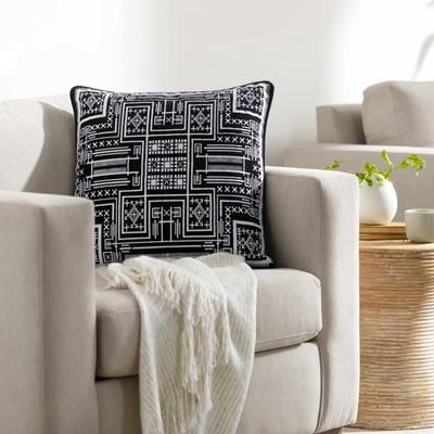 Kishi 22" Square Cotton Black Throw Pillow - Boutique Rugs