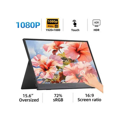 ZSUS 15.6-Inch Portable Monitor Touchscreen 1920*1080 HDR Low Blue Light For XBox PS4/ 5 Switch Loptop Cell Phone PC Extension