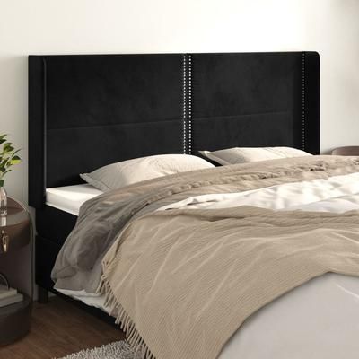 vidaXL Tête de lit avec oreilles Noir 203x16x118/128 cm Velours